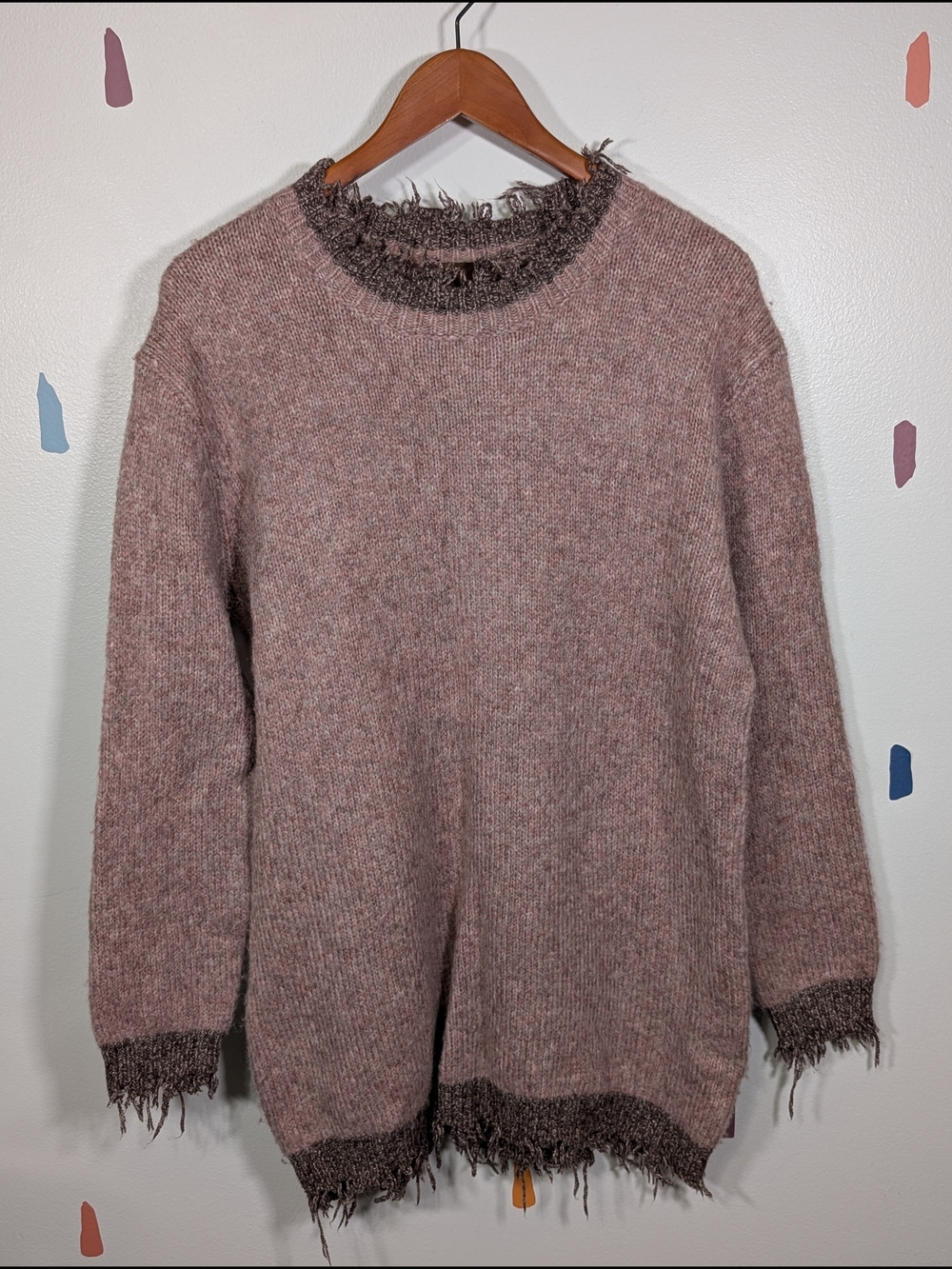 Kerisma Dusty Mauve Fringe-Trim Crewneck Oversized Sweater